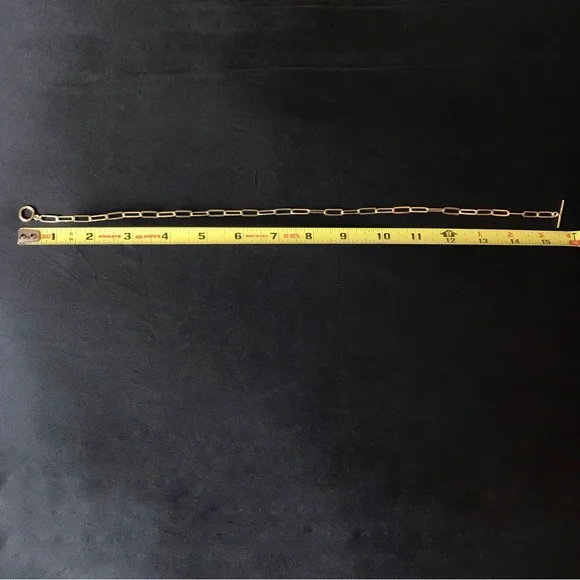 Gold Paperclip Link Necklace with Toggle Clasp - 15 inch - Picture 4 of 6